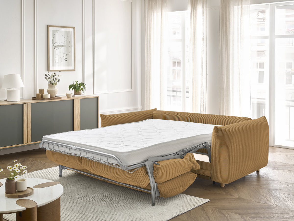 Canapé droit convertible 3 places ERNEST tissu velours côtelé - 160x190