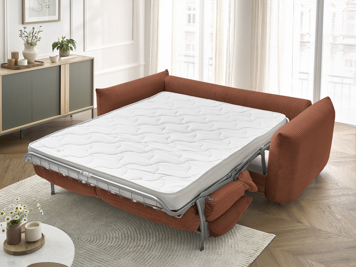 Canapé droit convertible 3 places ERNEST tissu velours côtelé - 160x190