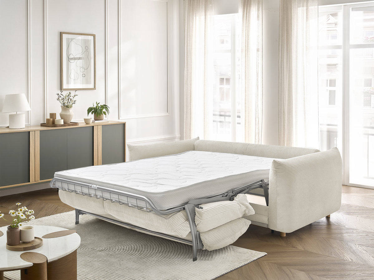 Canapé droit convertible 3 places ERNEST tissu velours côtelé - 140x190