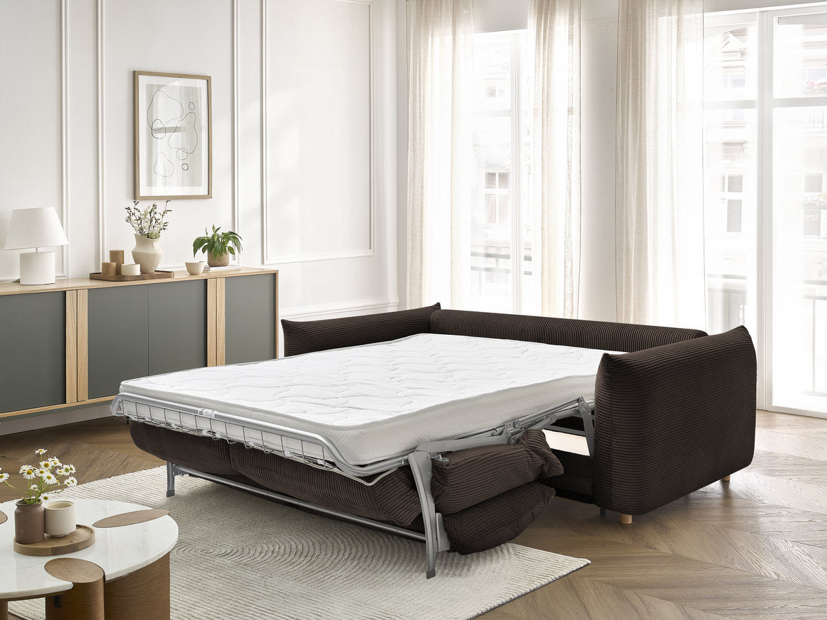 Canapé droit convertible 3 places ERNEST tissu velours côtelé - 160x190