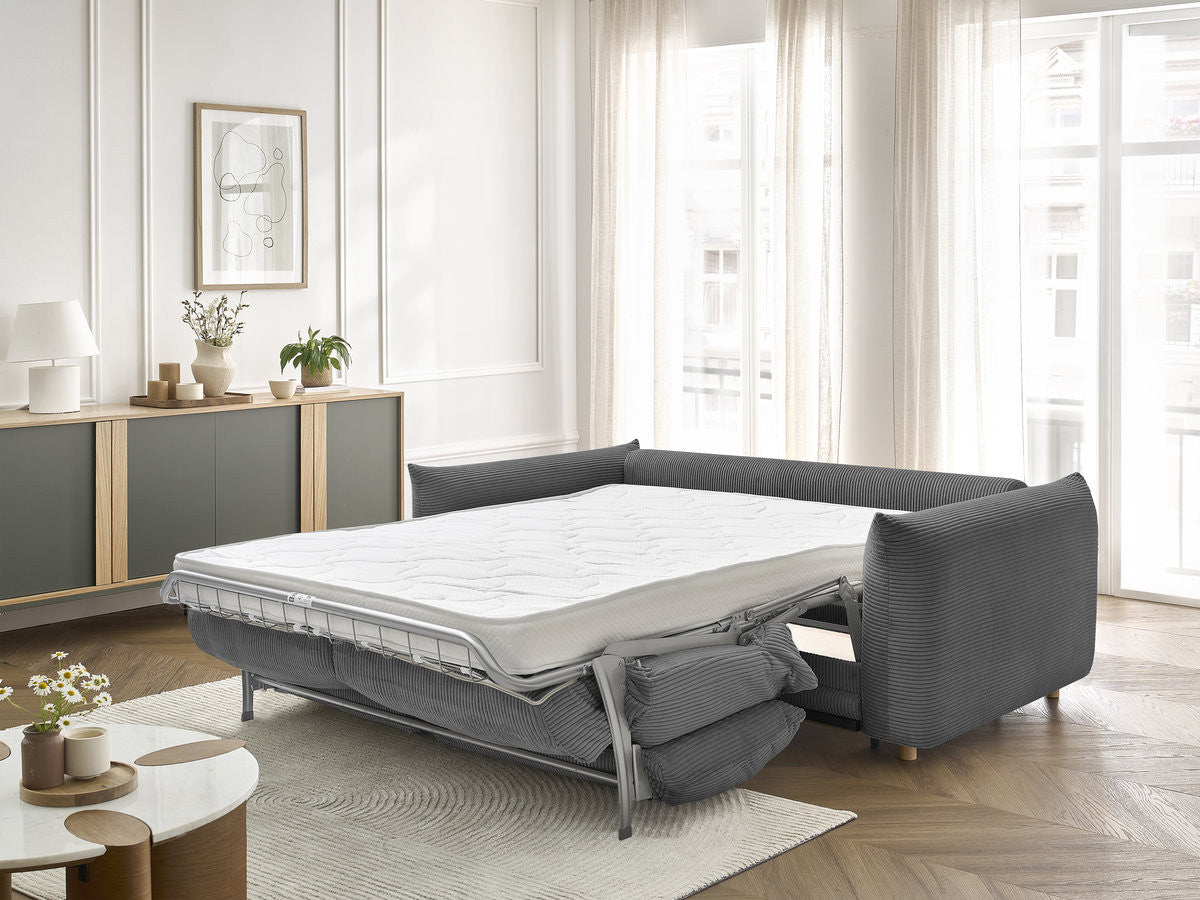 Canapé droit convertible 3 places ERNEST tissu velours côtelé - 160x190