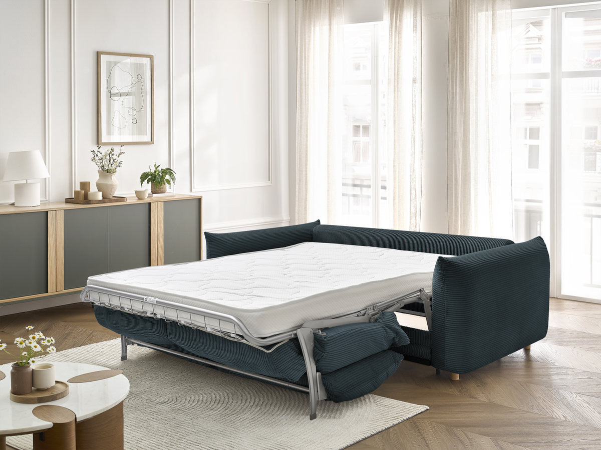 Canapé droit convertible 3 places ERNEST tissu velours côtelé - 160x190