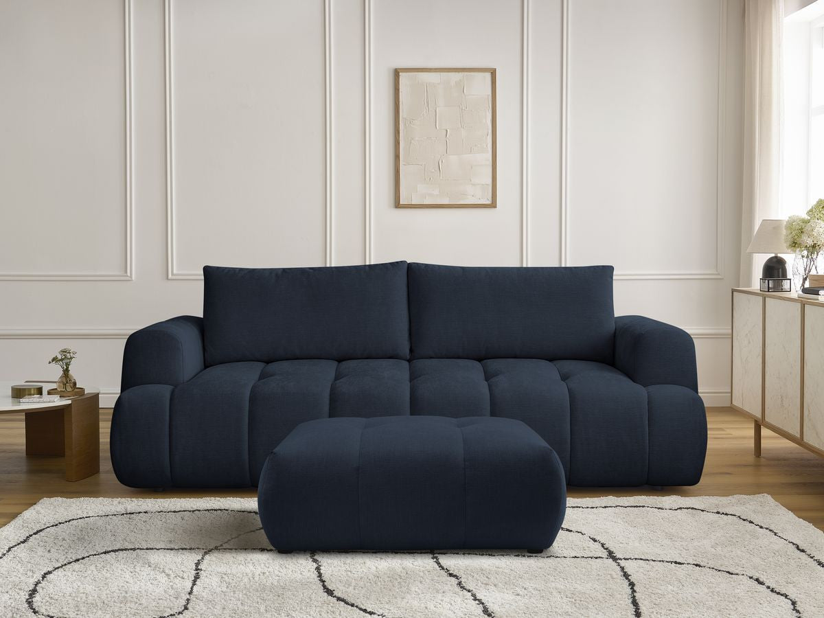 Canapé droit convertible 3 places FUJI tissu lisse avec pouf