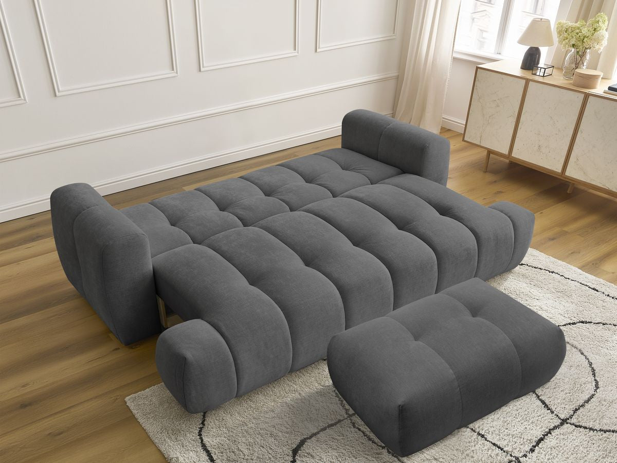 Canapé droit convertible 3 places FUJI tissu lisse avec pouf