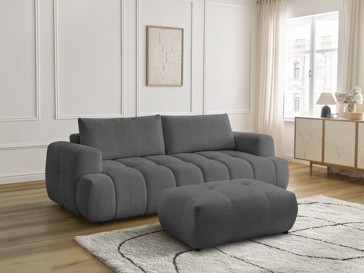 Canapé droit convertible 3 places FUJI tissu lisse avec pouf