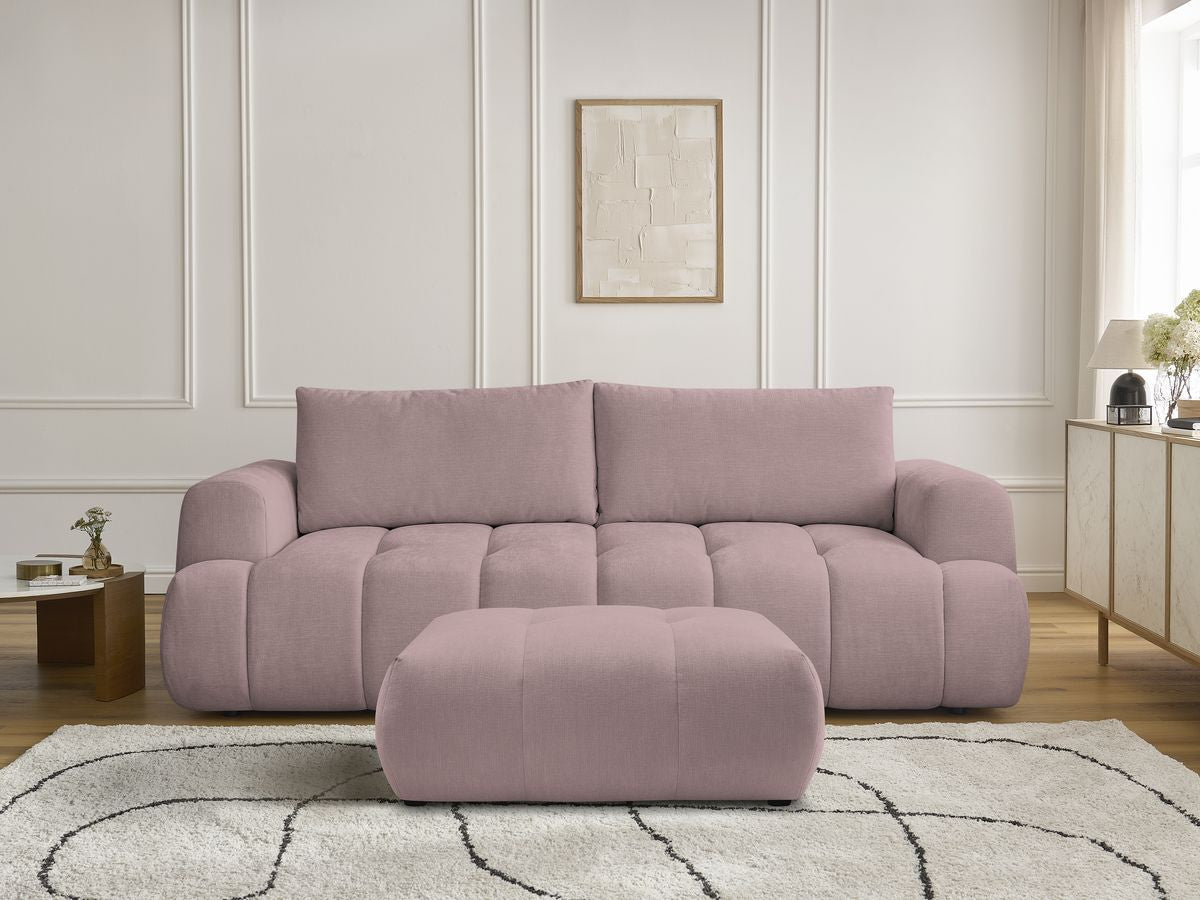 Canapé droit convertible 3 places FUJI tissu lisse avec pouf