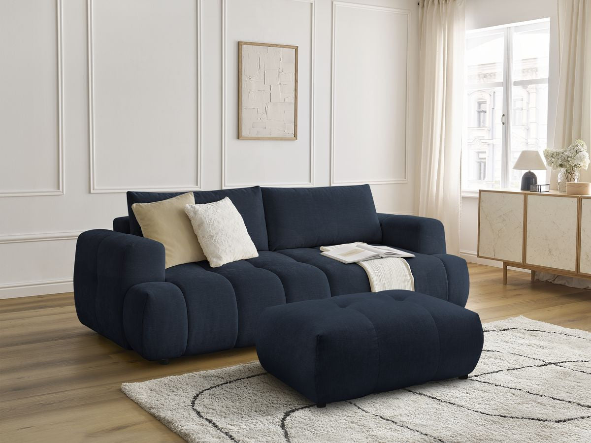 Canapé droit convertible 3 places FUJI tissu lisse avec pouf