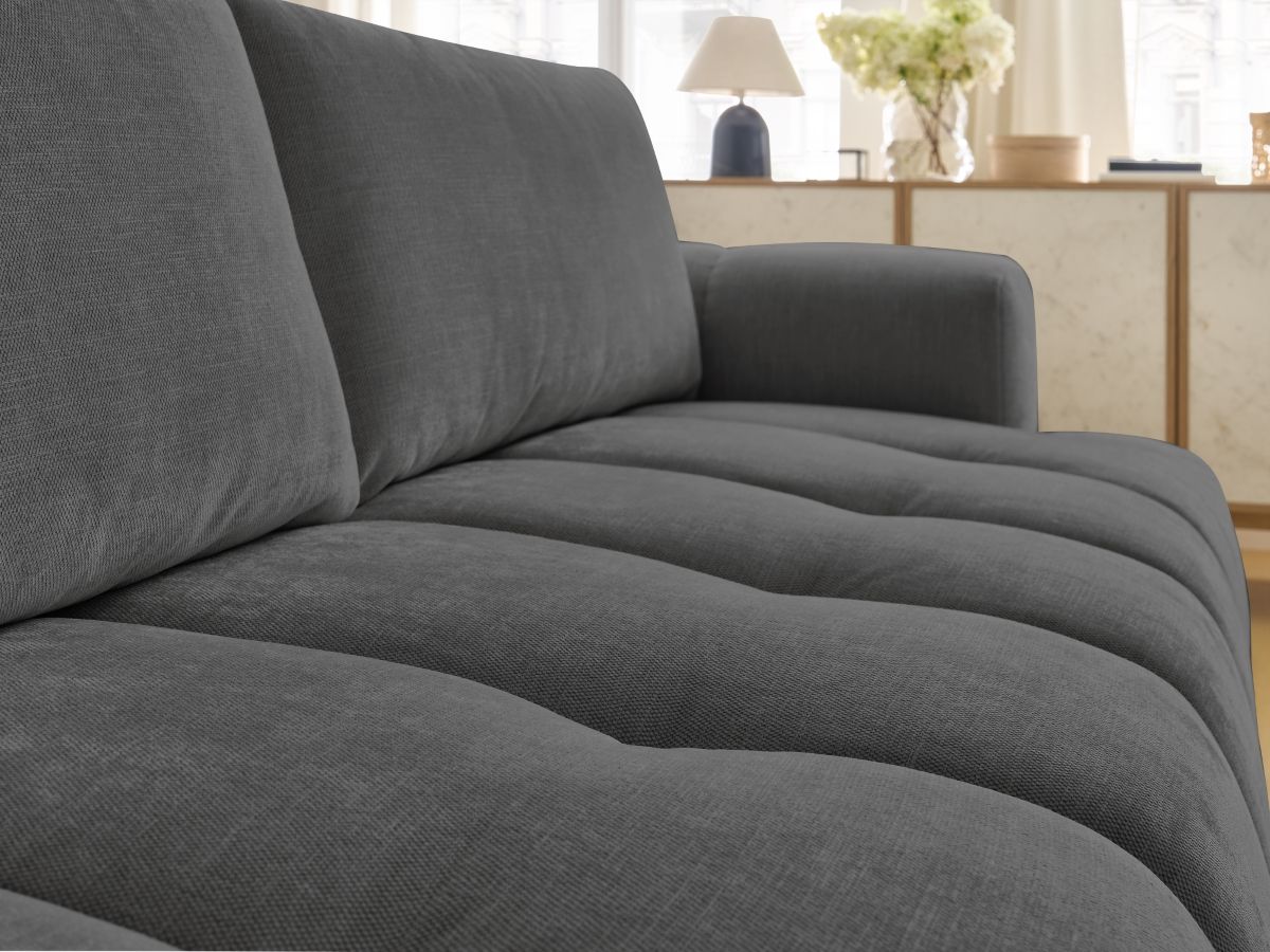 Canapé droit convertible 3 places FUJI tissu lisse avec pouf
