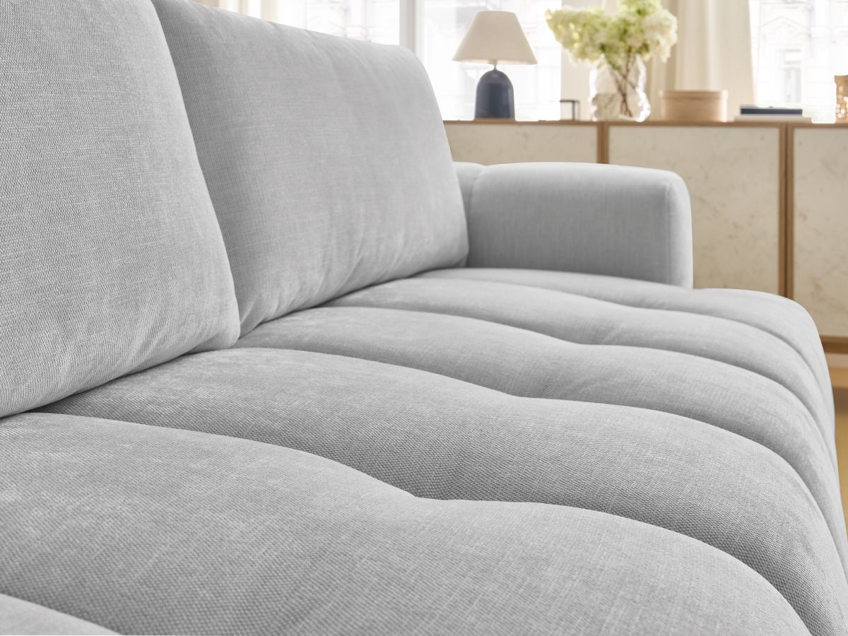 Canapé droit convertible 3 places FUJI tissu lisse avec pouf