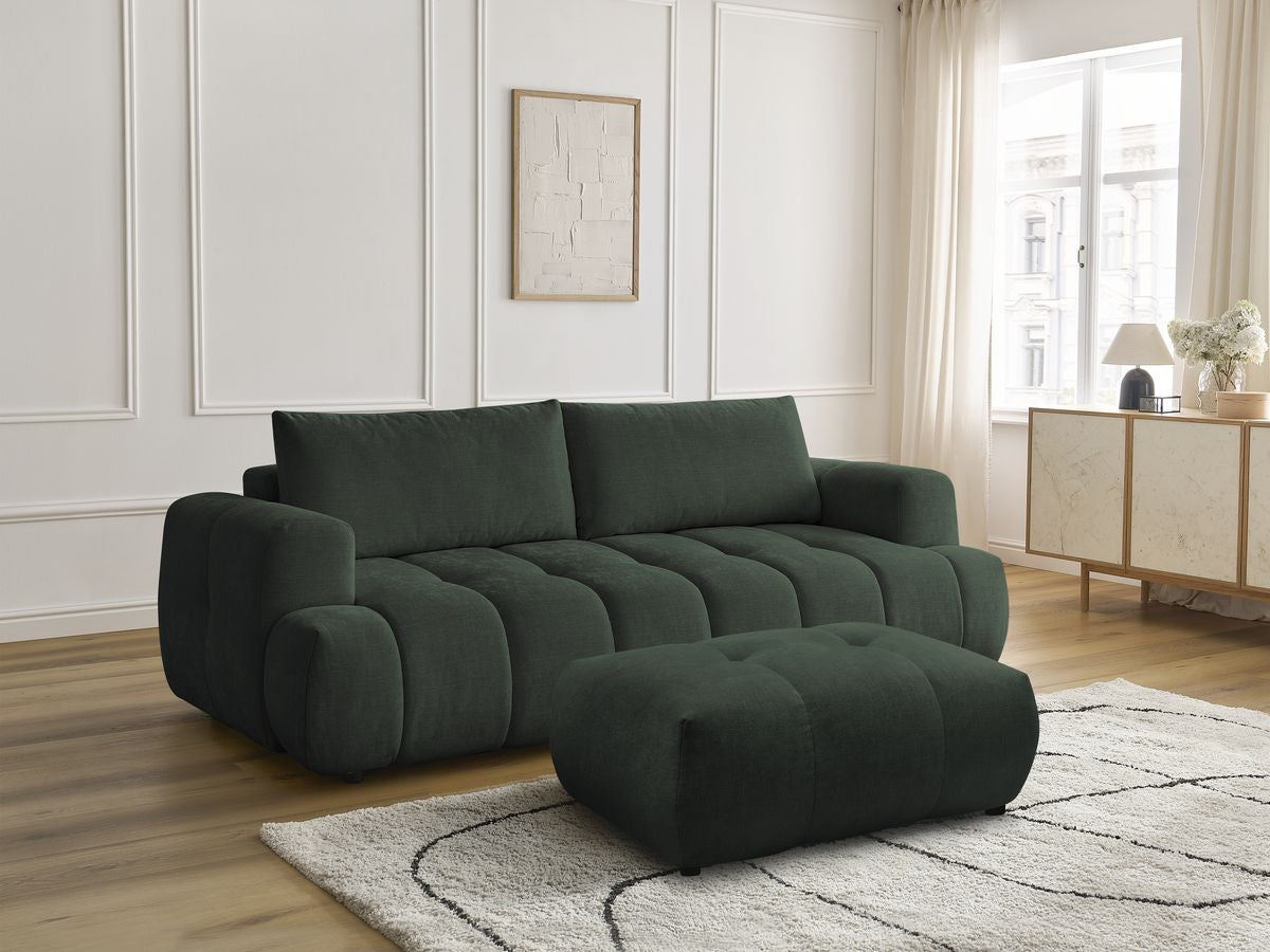 Canapé droit convertible 3 places FUJI tissu lisse avec pouf