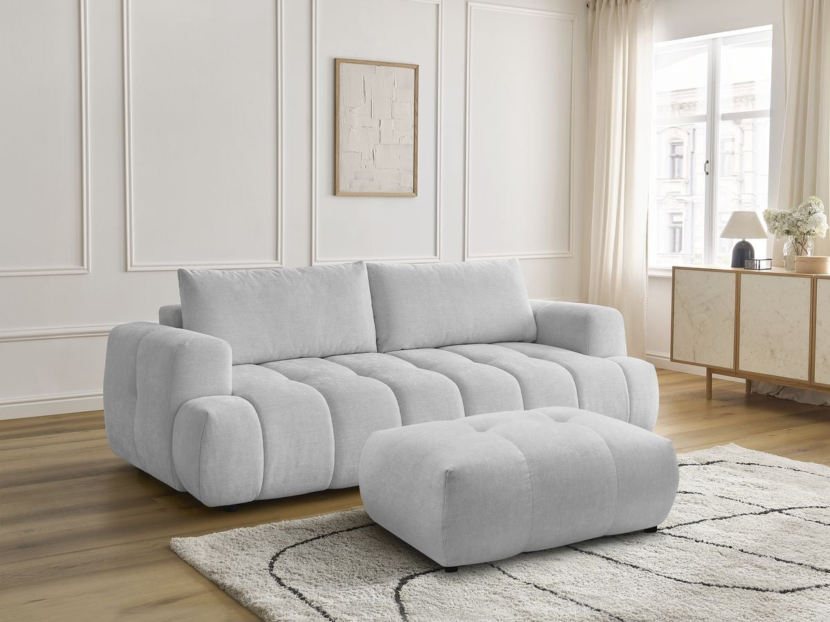 Canapé droit convertible 3 places FUJI tissu lisse avec pouf