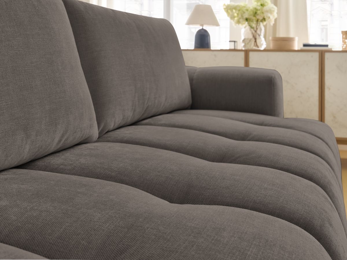 Canapé droit convertible 3 places FUJI tissu lisse avec pouf