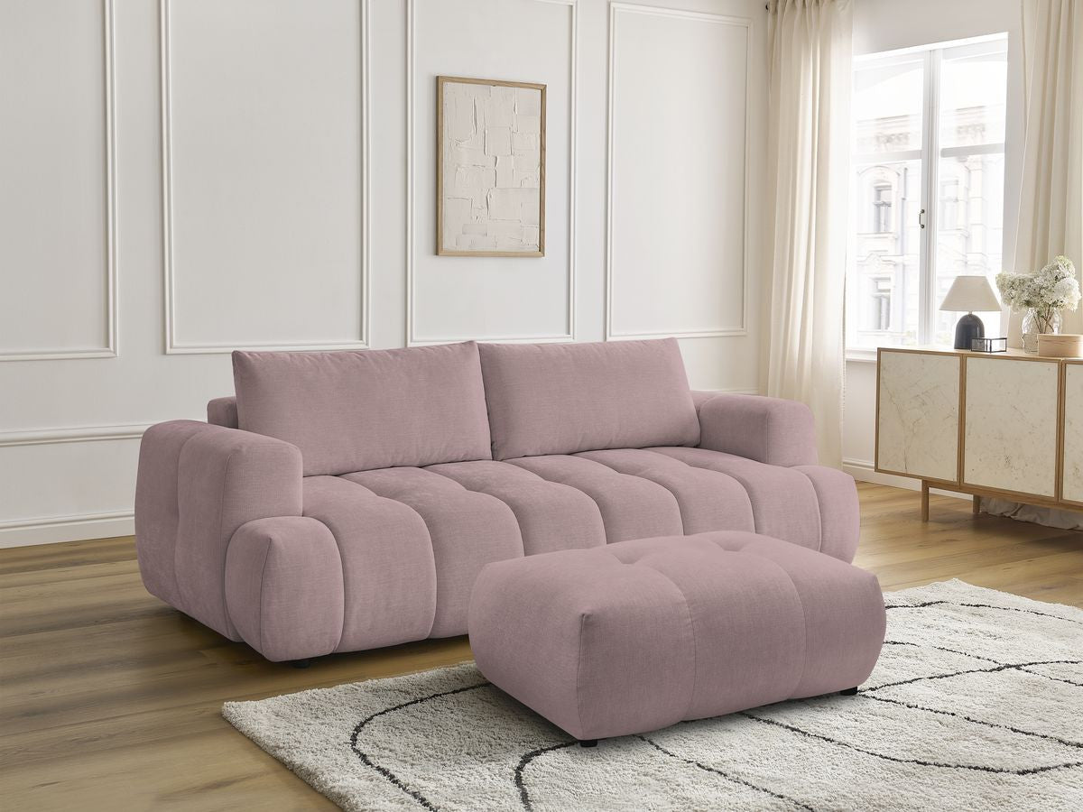 Canapé droit convertible 3 places FUJI tissu lisse avec pouf