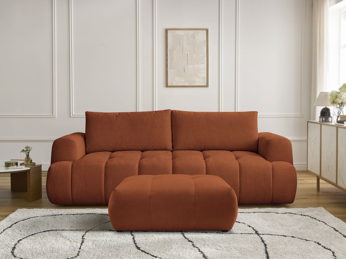 Canapé droit convertible 3 places FUJI tissu lisse avec pouf