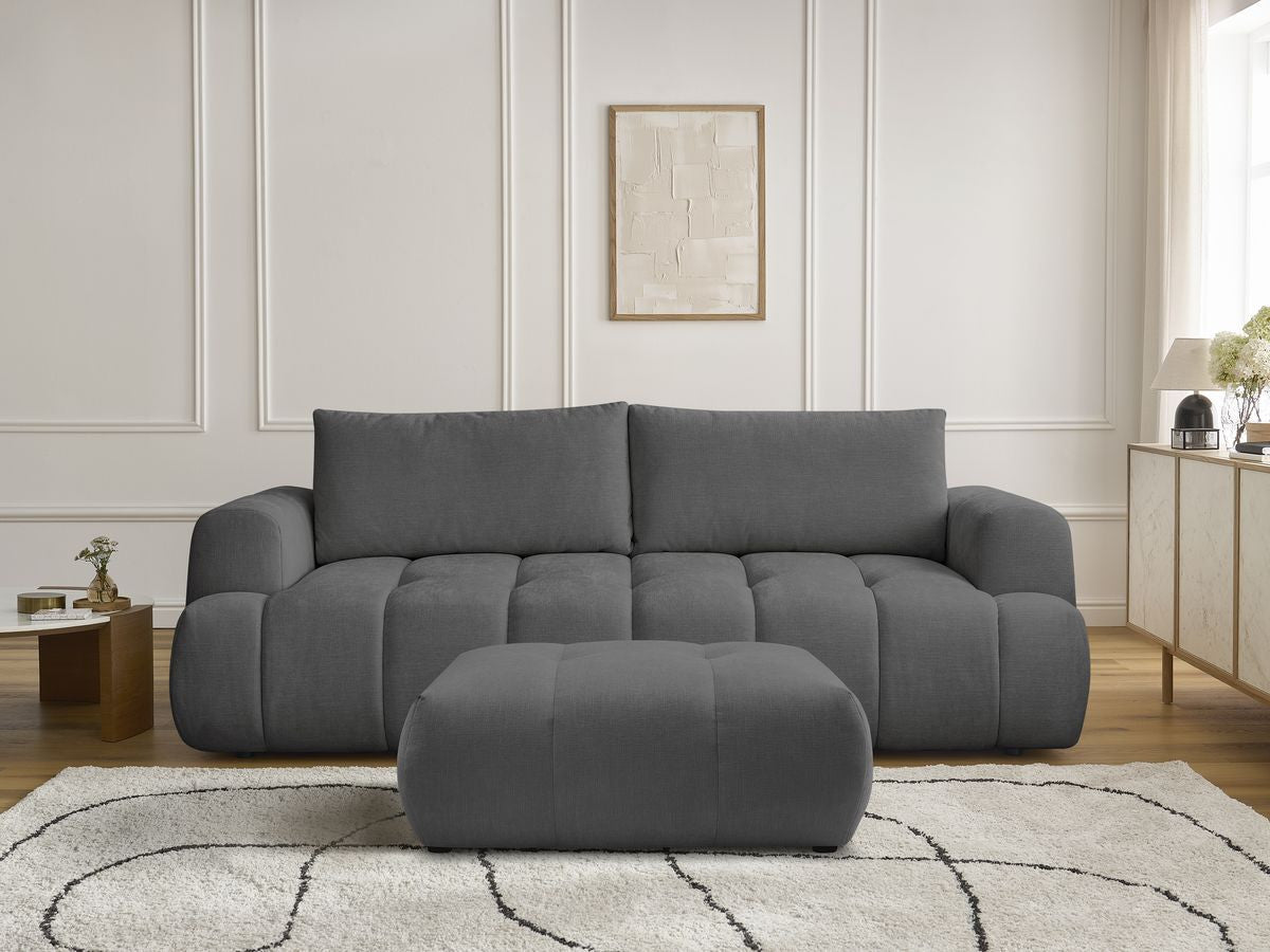 Canapé droit convertible 3 places FUJI tissu lisse avec pouf