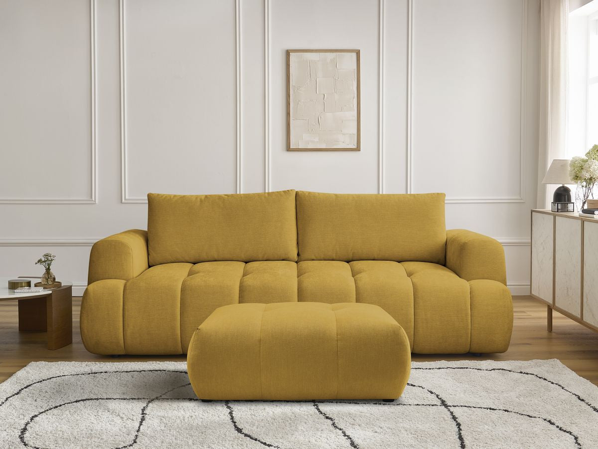 Canapé droit convertible 3 places FUJI tissu lisse avec pouf