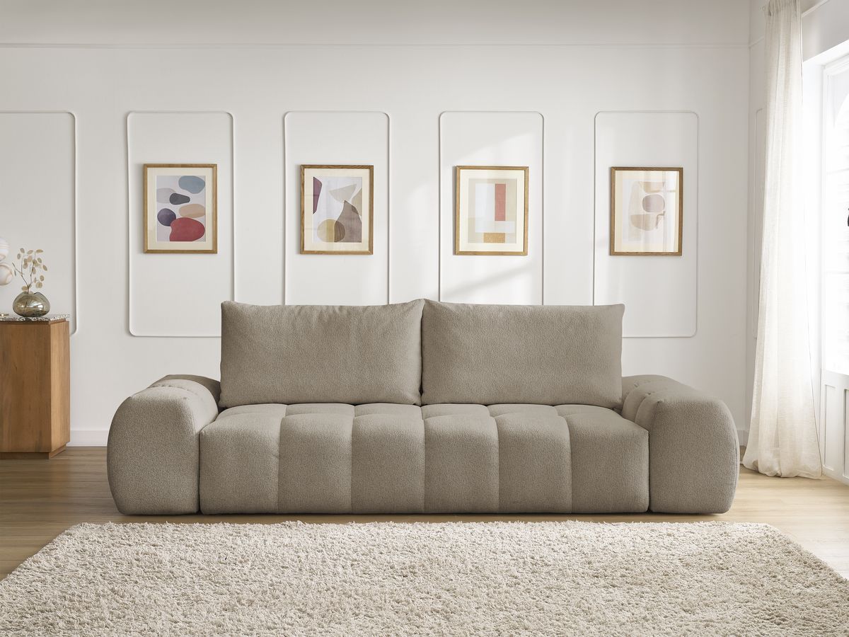 Canapé droit convertible coffre EVEREST tissu chiné - 2 coussins