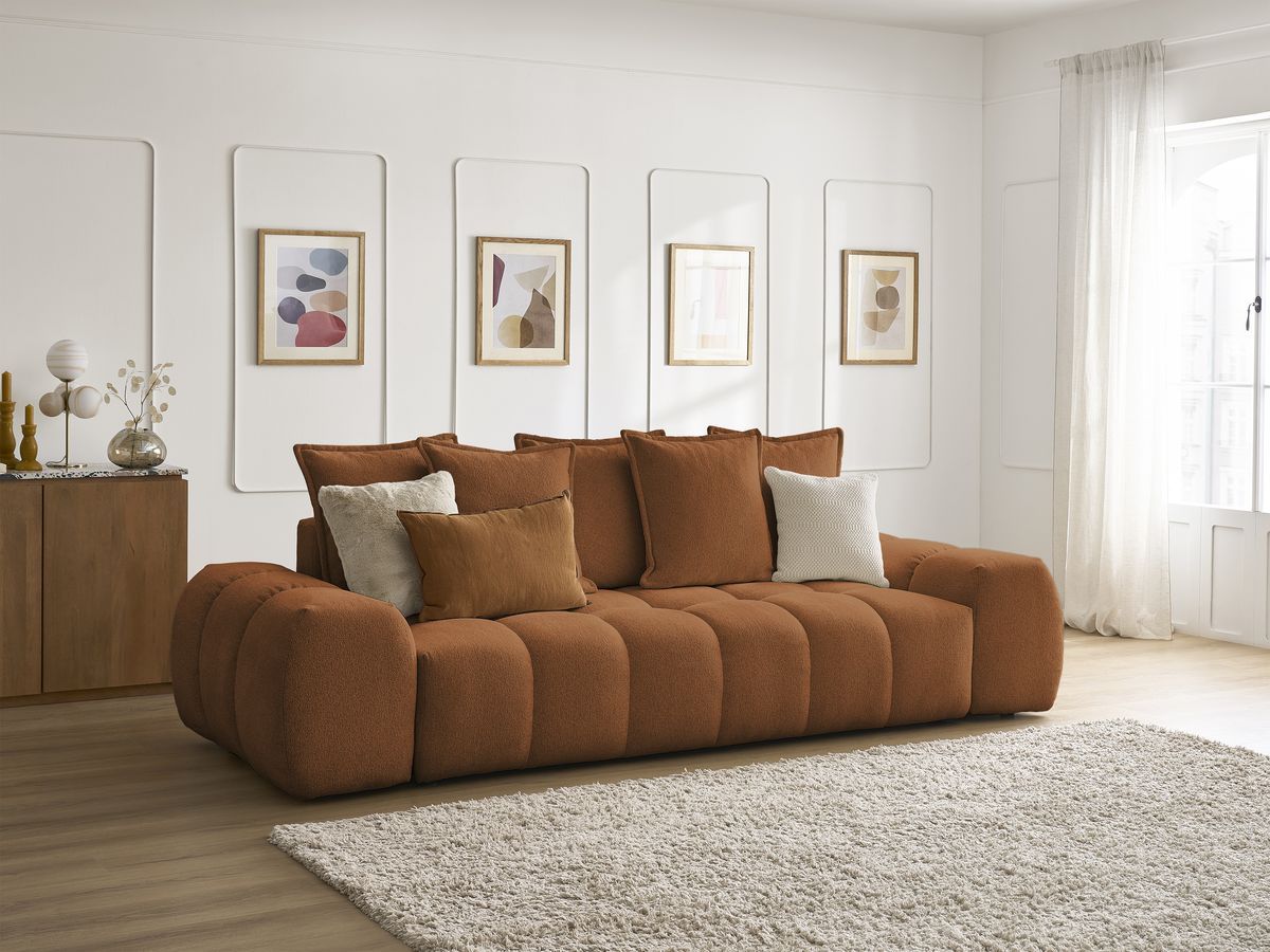 Canapé droit convertible coffre EVEREST tissu chiné - 5 coussins