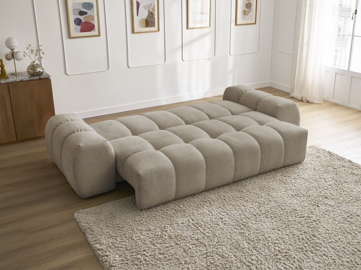 Canapé droit convertible coffre EVEREST tissu chiné - 5 coussins