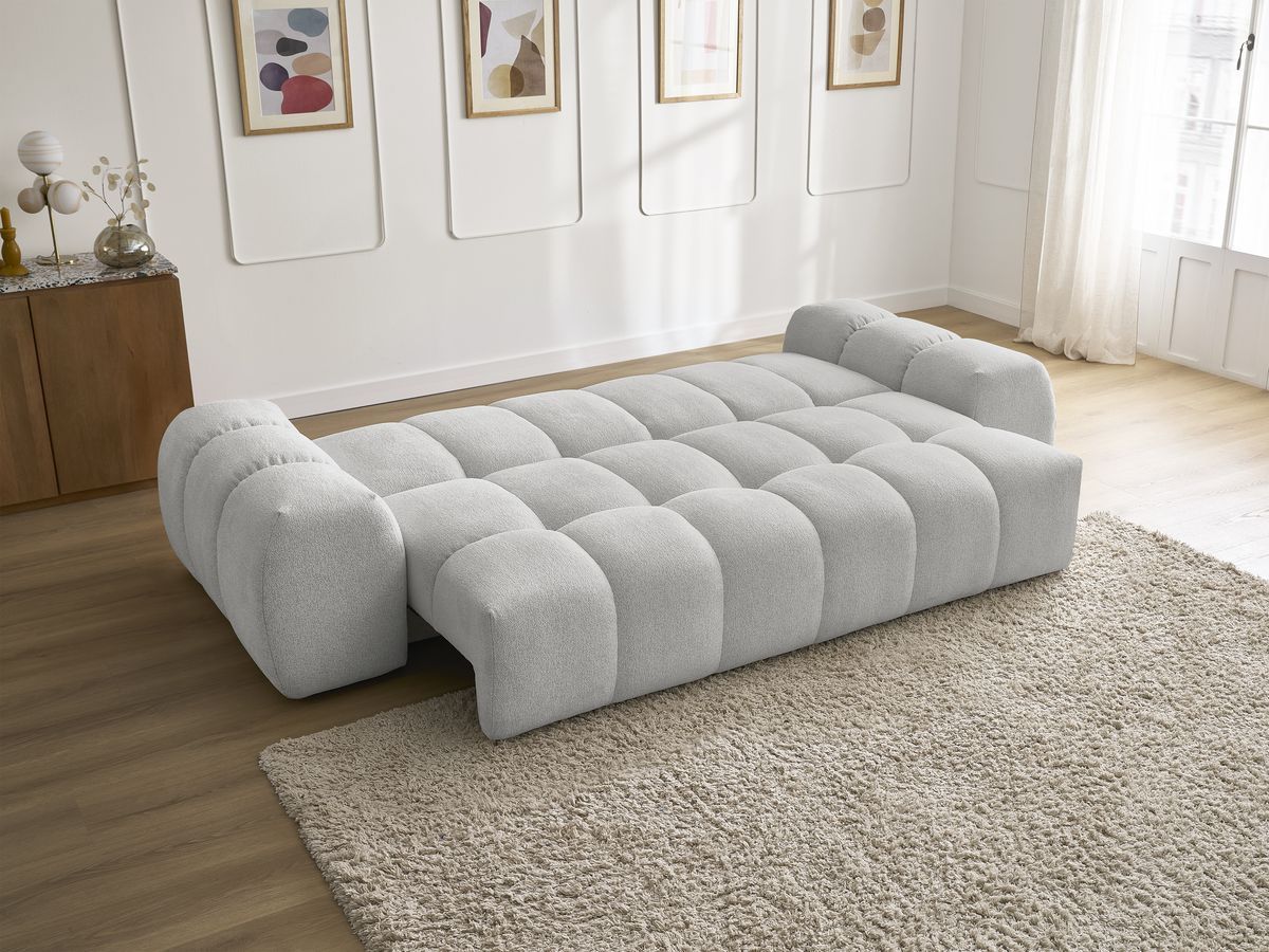 Canapé droit convertible coffre EVEREST tissu chiné - 2 coussins