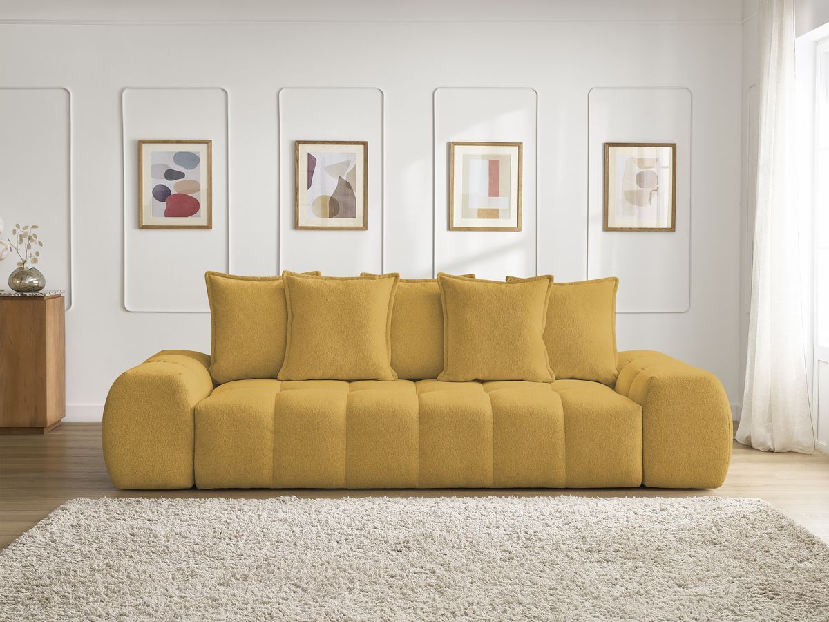 Canapé droit convertible coffre EVEREST tissu chiné - 5 coussins