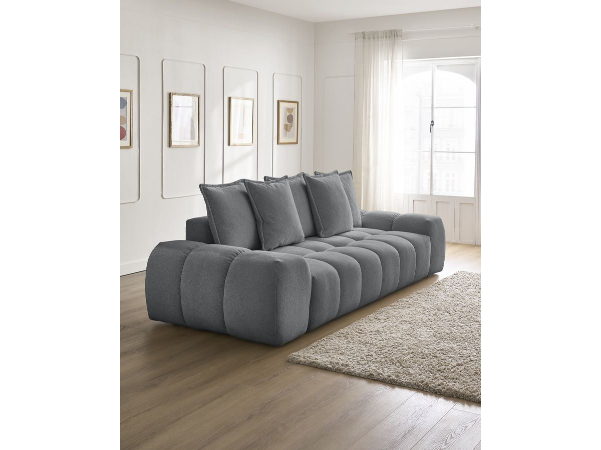 Canapé droit convertible coffre EVEREST tissu chiné - 5 coussins