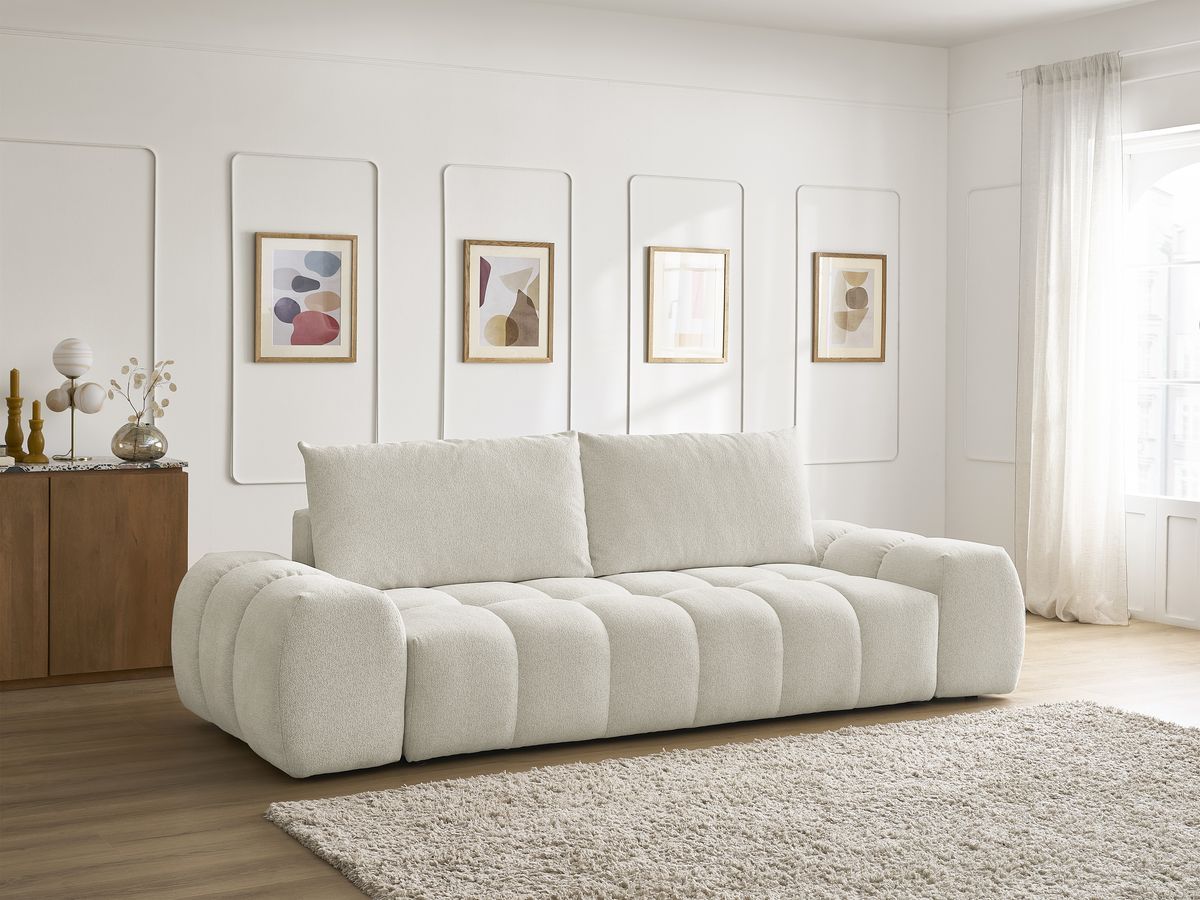 Canapé droit convertible coffre EVEREST tissu chiné - 2 coussins