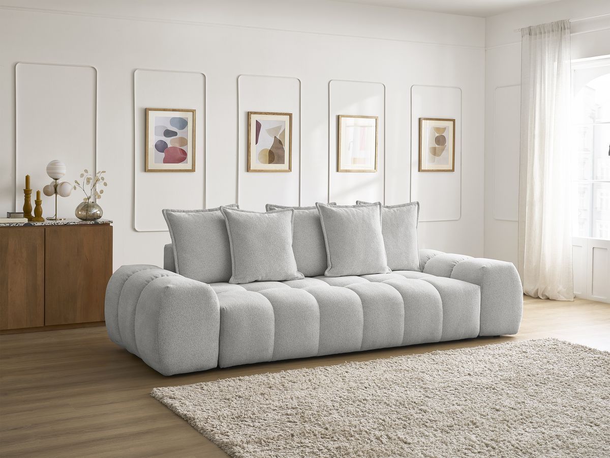 Canapé droit convertible coffre EVEREST tissu chiné - 5 coussins