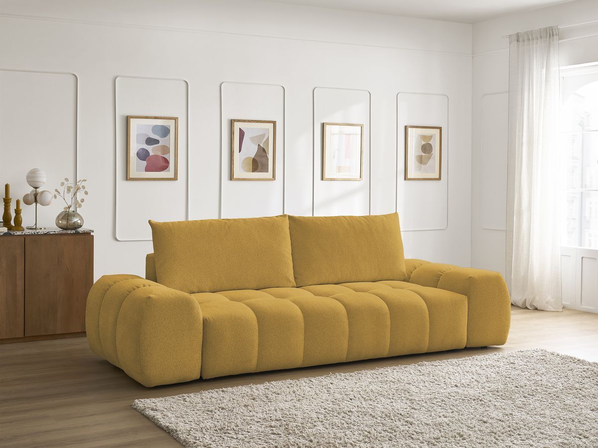 Canapé droit convertible coffre EVEREST tissu chiné - 2 coussins