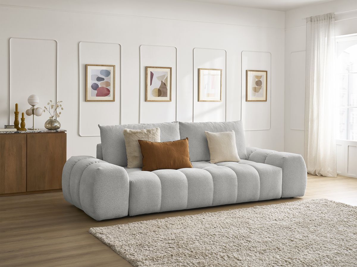 Canapé droit convertible coffre EVEREST tissu chiné - 2 coussins