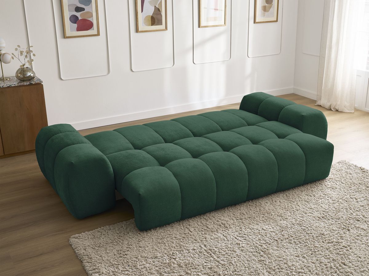 Canapé droit convertible coffre EVEREST tissu texturé - 2 coussins