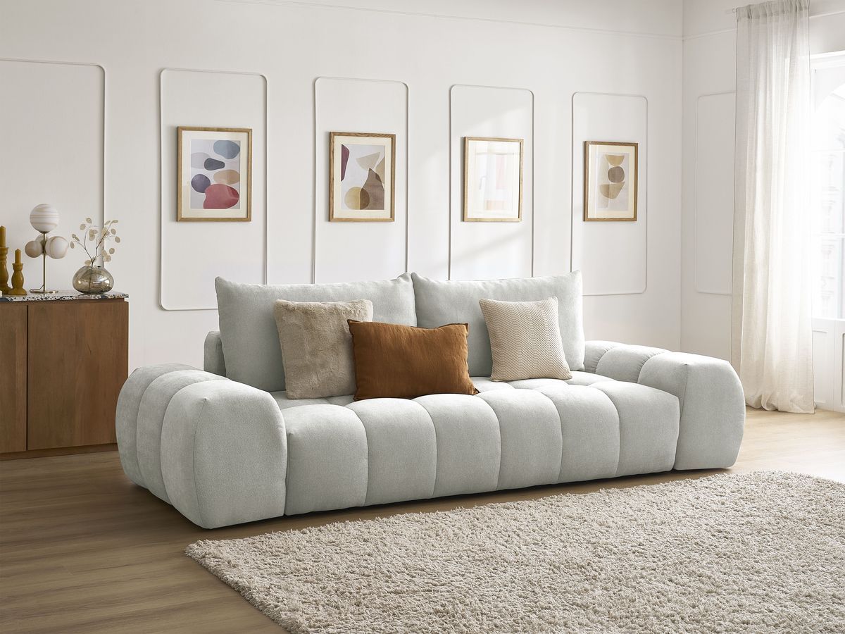 Canapé droit convertible coffre EVEREST tissu texturé - 2 coussins