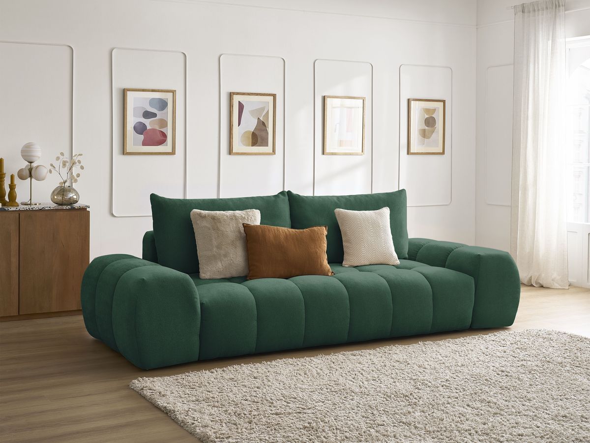 Canapé droit convertible coffre EVEREST tissu texturé - 2 coussins