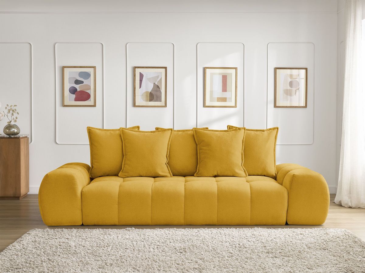Canapé droit convertible coffre EVEREST tissu texturé - 5 coussins