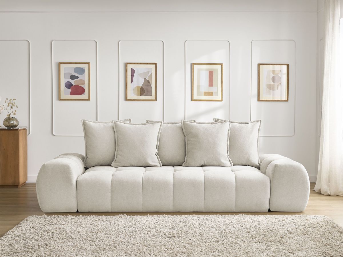 Canapé droit convertible coffre EVEREST tissu texturé - 5 coussins