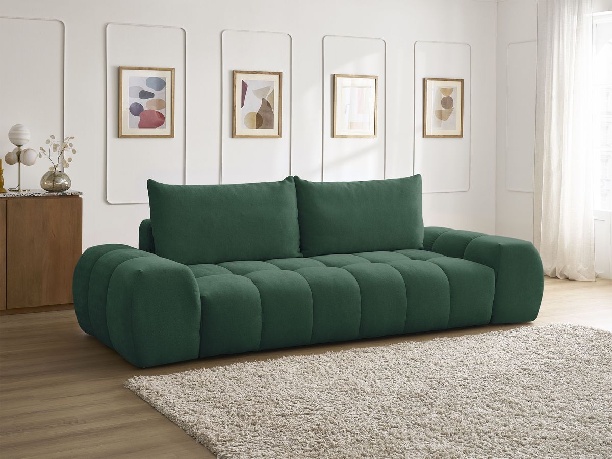 Canapé droit convertible coffre EVEREST tissu texturé - 2 coussins