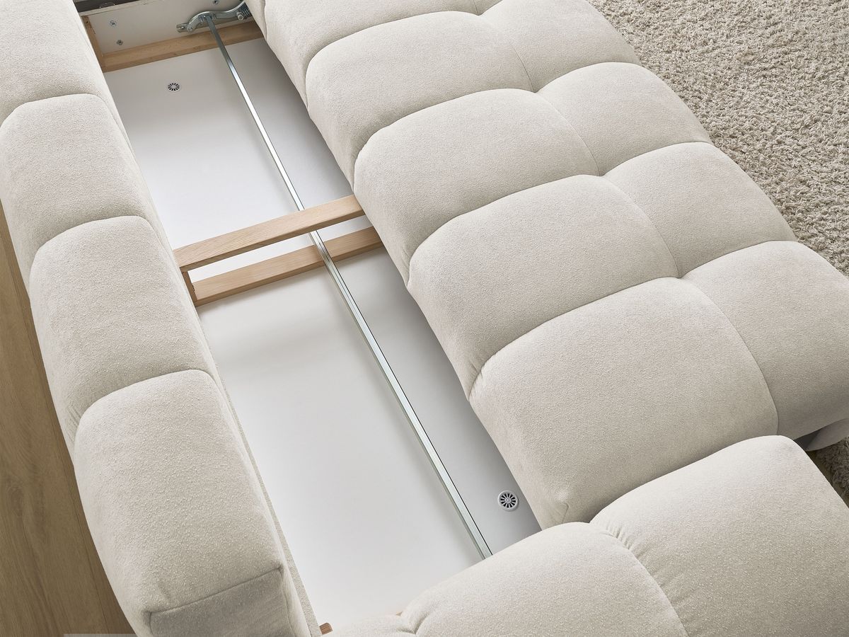 Canapé droit convertible coffre EVEREST tissu texturé - 5 coussins