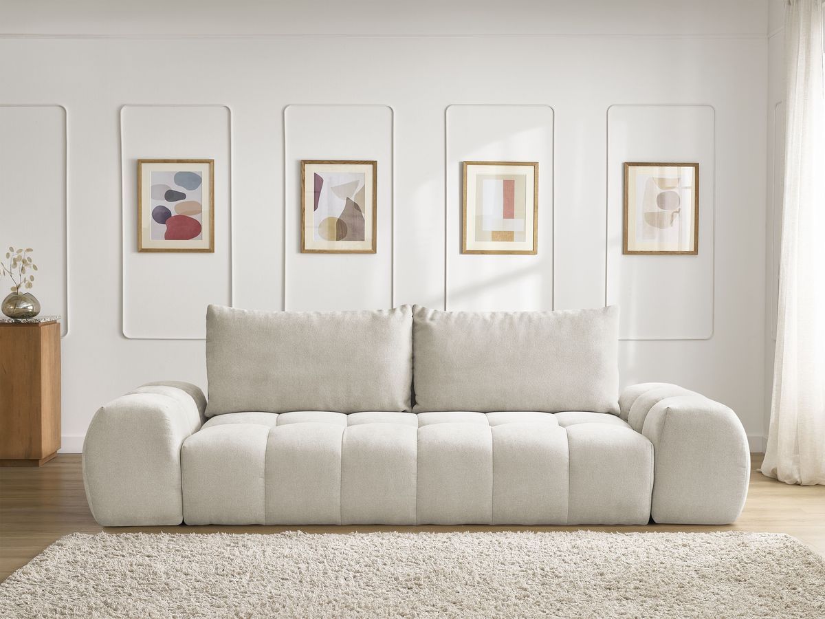 Canapé droit convertible coffre EVEREST tissu texturé - 2 coussins