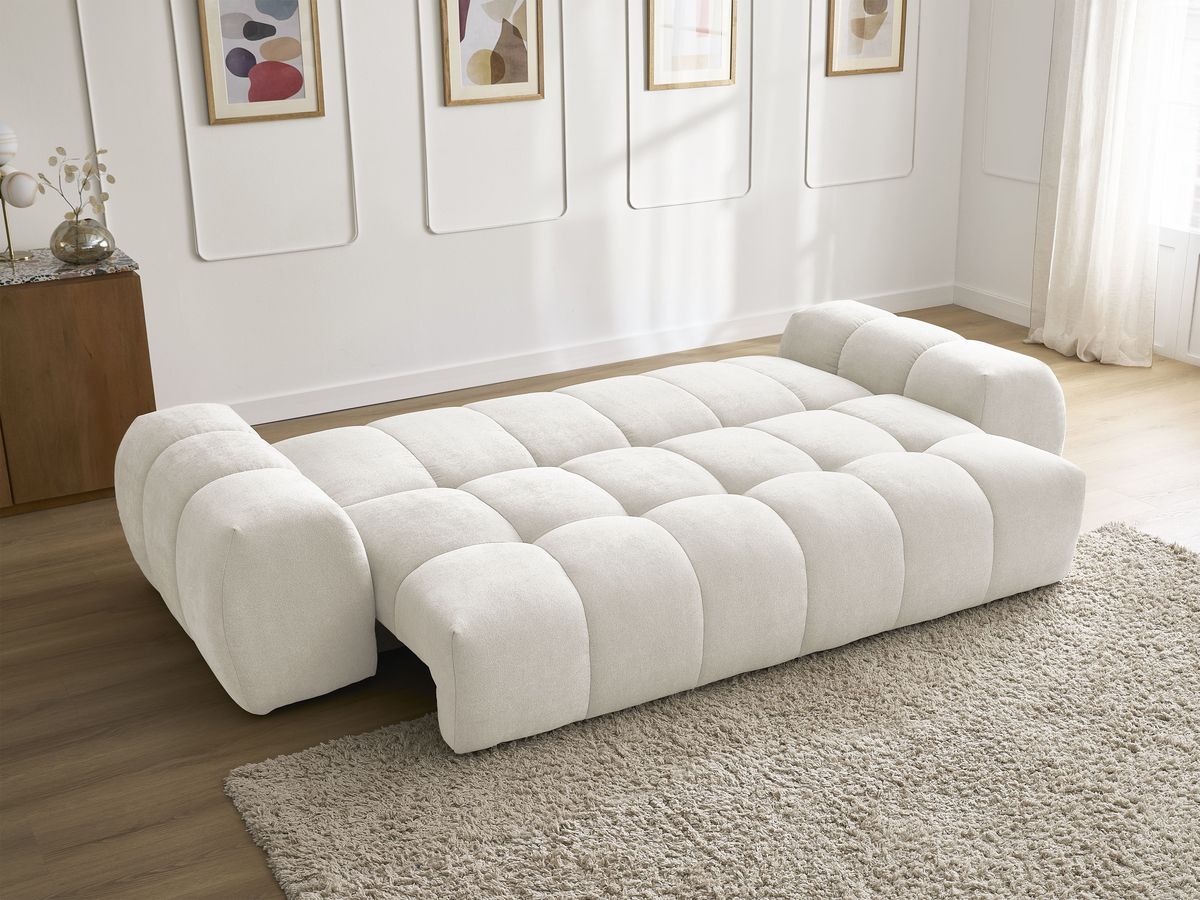 Canapé droit convertible coffre EVEREST tissu texturé - 2 coussins