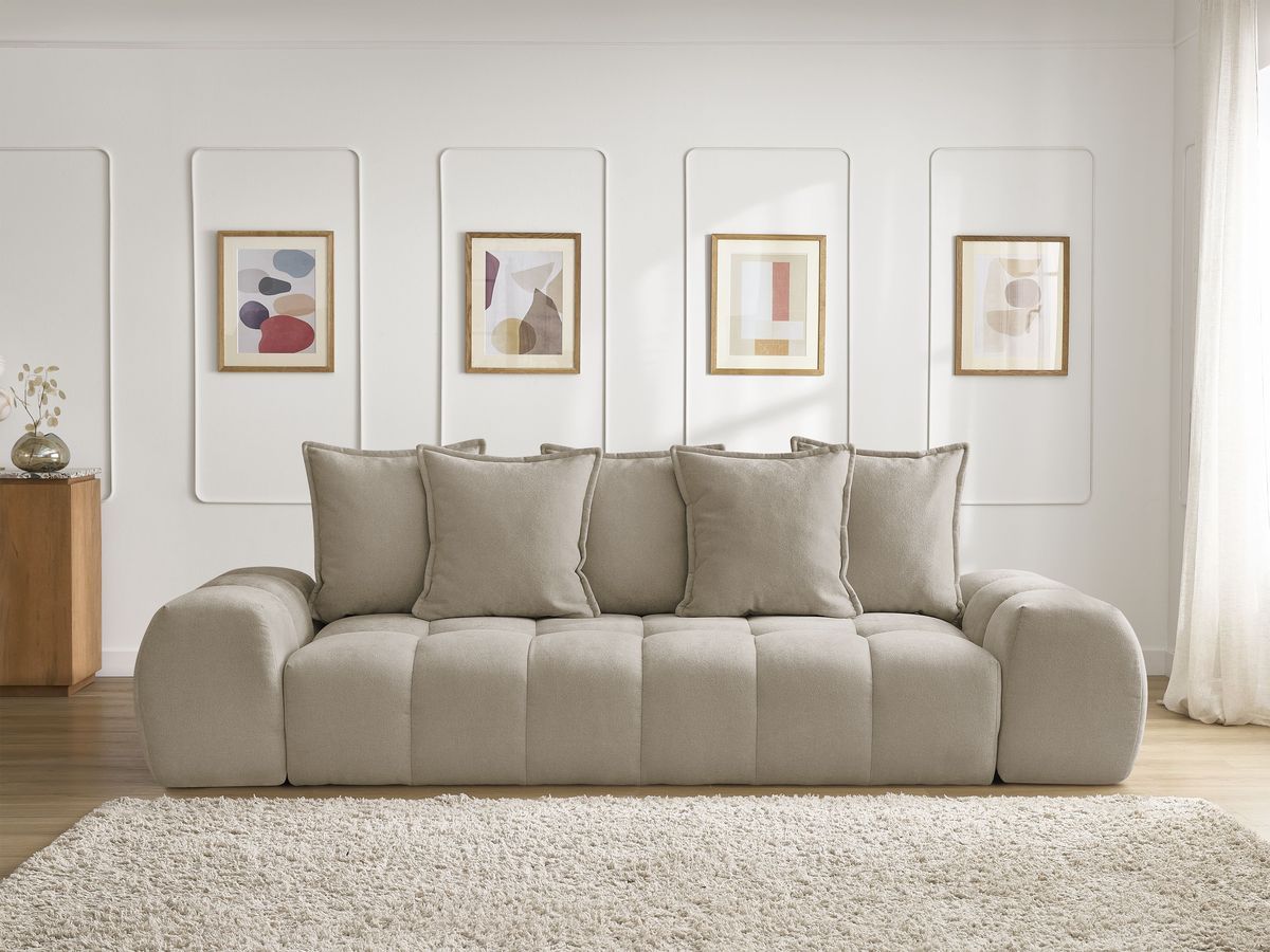 Canapé droit convertible coffre EVEREST tissu texturé - 5 coussins