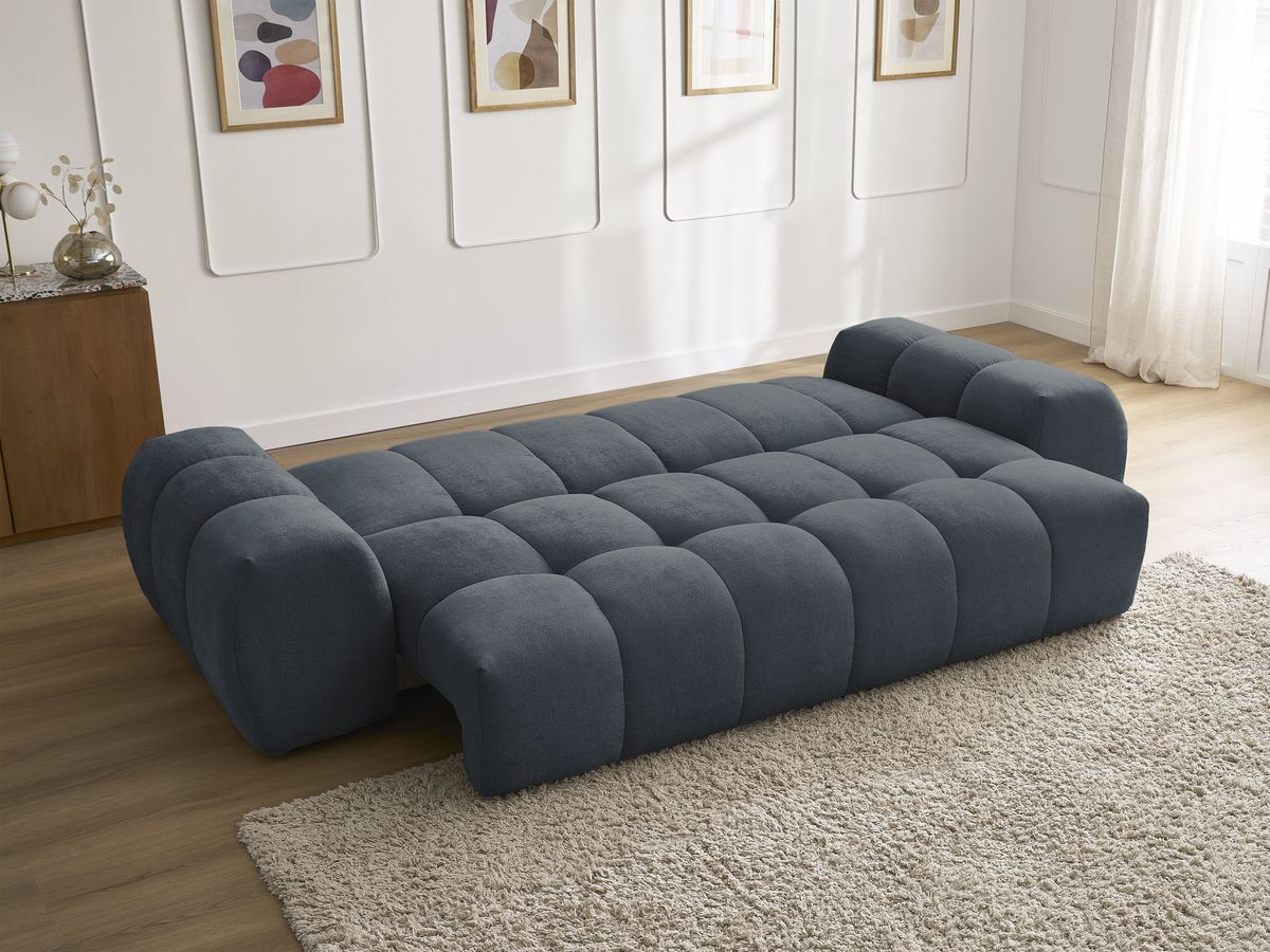 Canapé droit convertible coffre EVEREST tissu texturé - 2 coussins