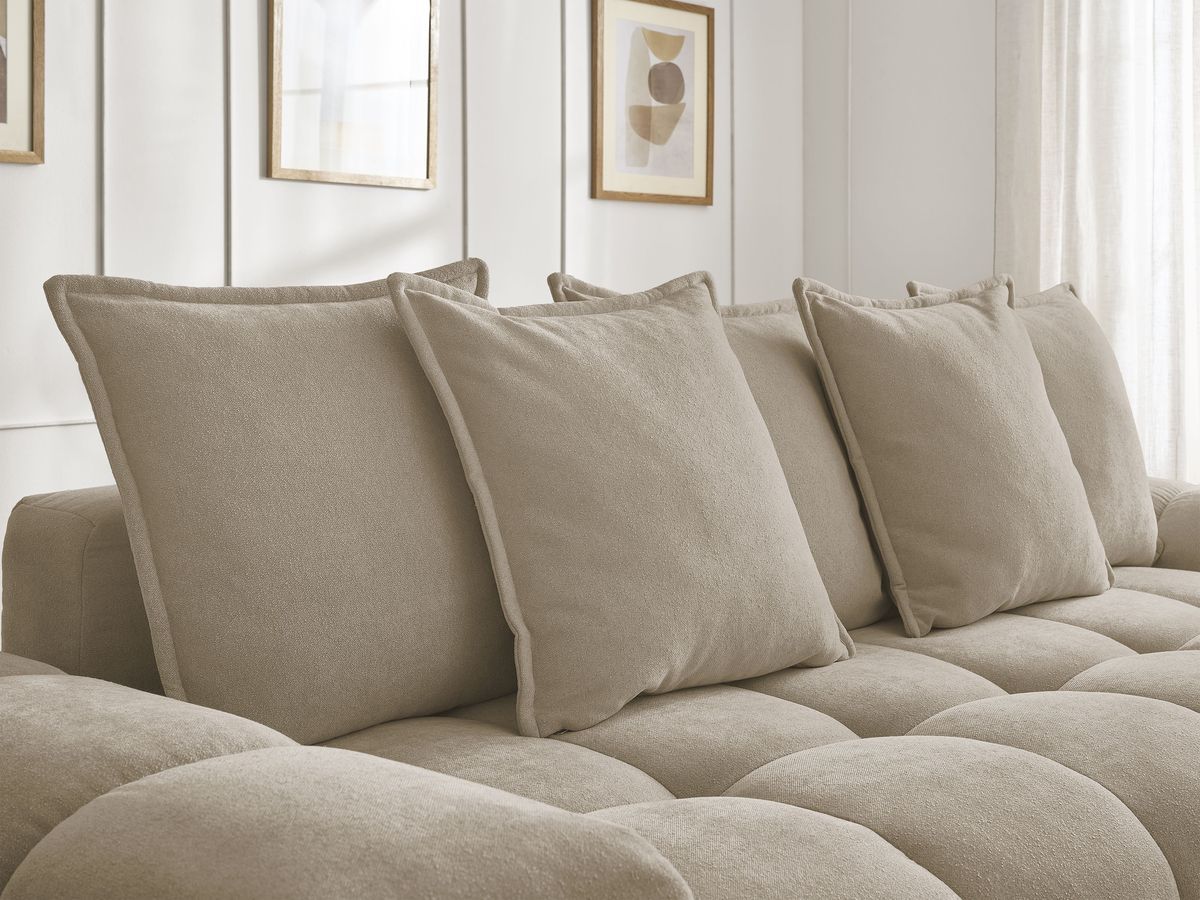 Canapé droit convertible coffre EVEREST tissu texturé - 5 coussins