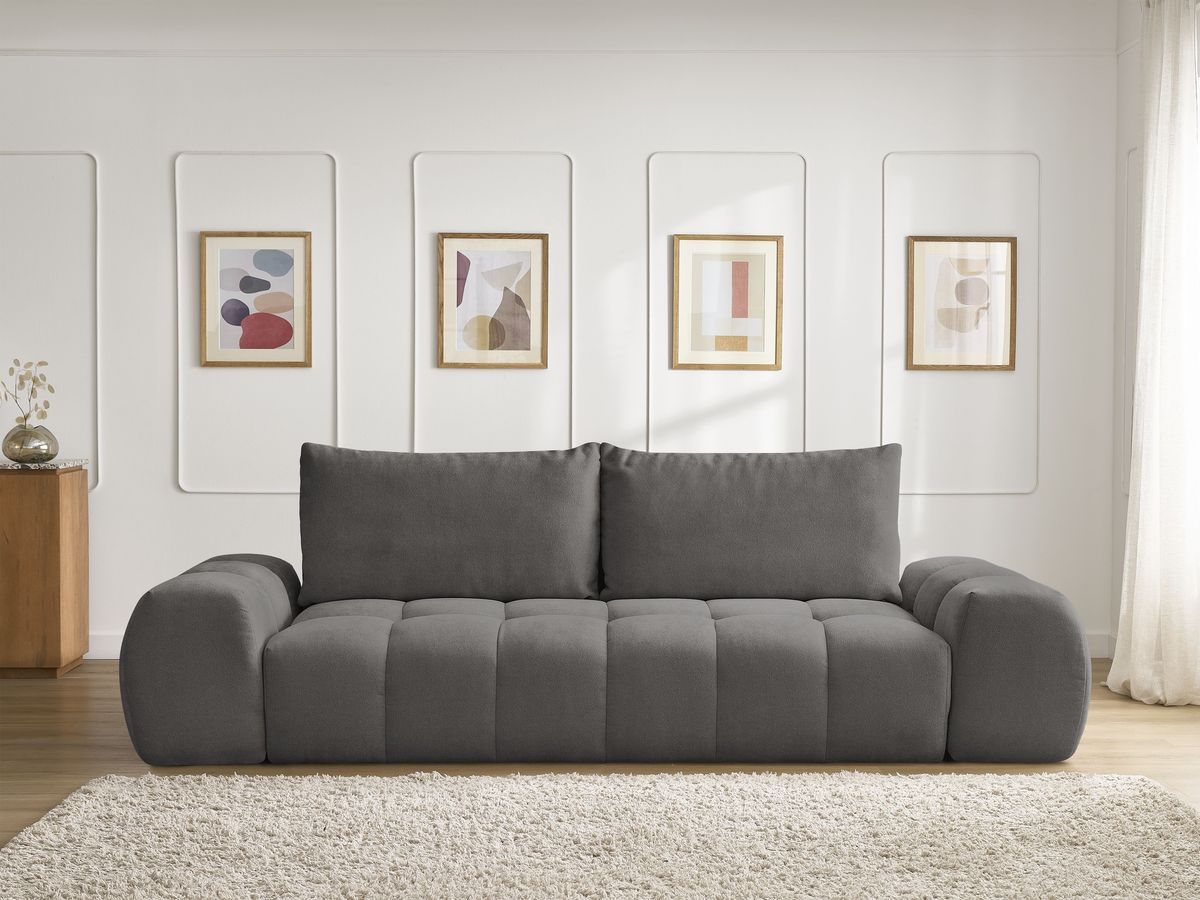 Canapé droit convertible coffre EVEREST tissu texturé - 2 coussins