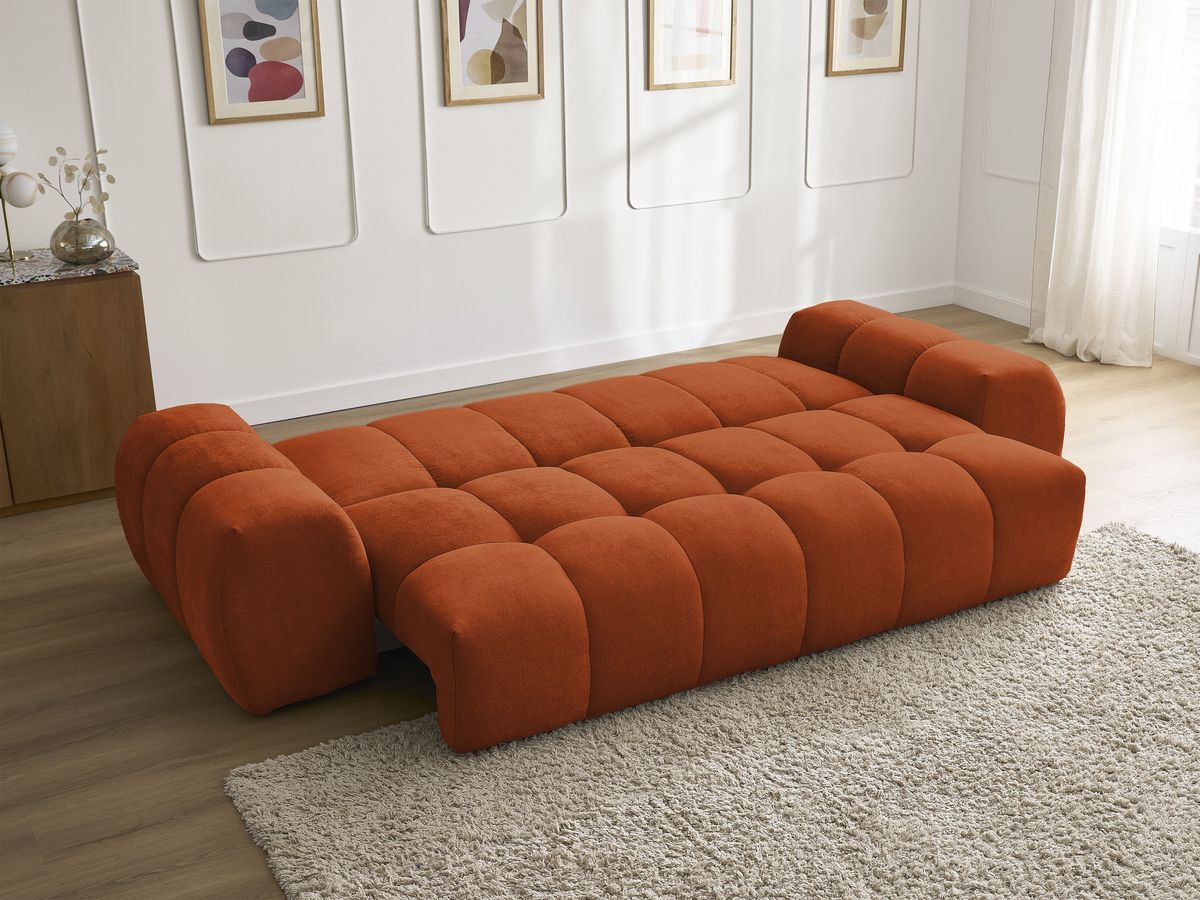 Canapé droit convertible coffre EVEREST tissu texturé - 2 coussins
