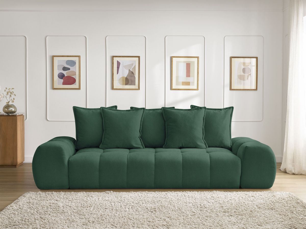 Canapé droit convertible coffre EVEREST tissu texturé - 5 coussins