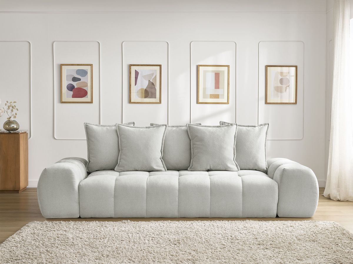 Canapé droit convertible coffre EVEREST tissu texturé - 5 coussins