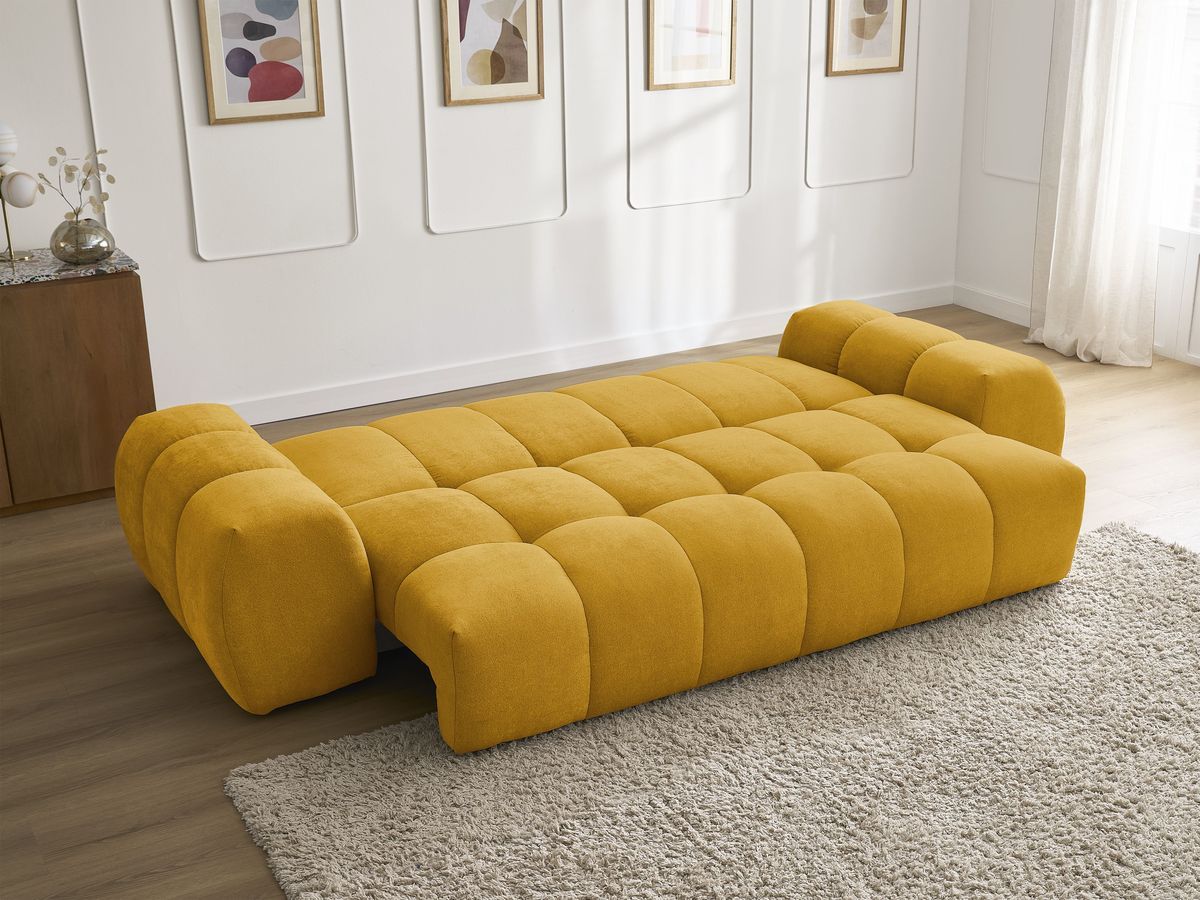 Canapé droit convertible coffre EVEREST tissu texturé - 2 coussins