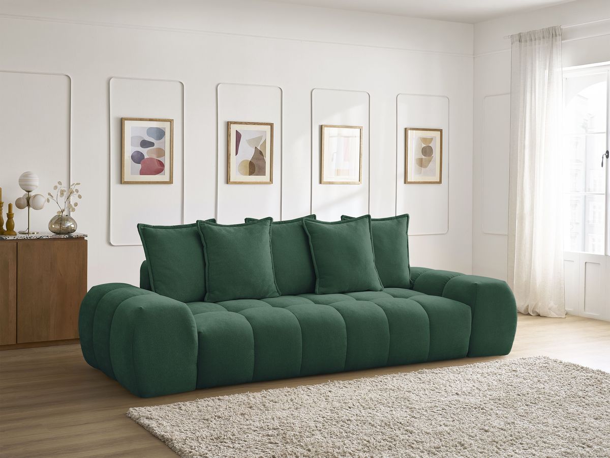 Canapé droit convertible coffre EVEREST tissu texturé - 5 coussins