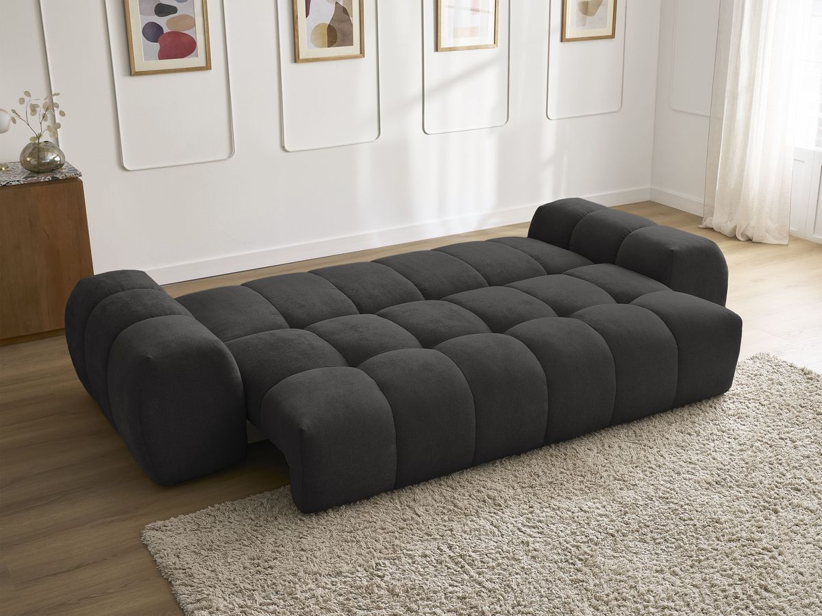 Canapé droit convertible coffre EVEREST tissu texturé - 5 coussins