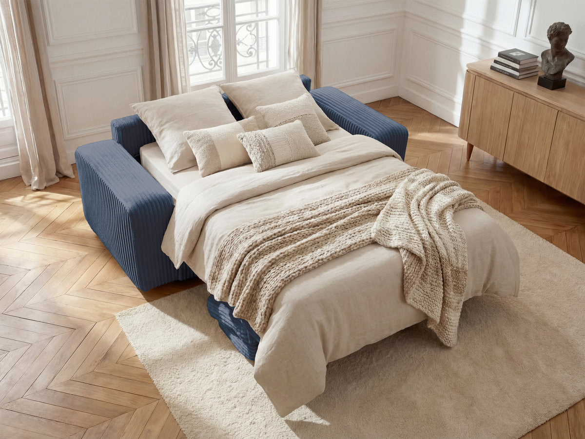 Canapé droit convertible IBIZA ouverture express velours côtelé - 140x196